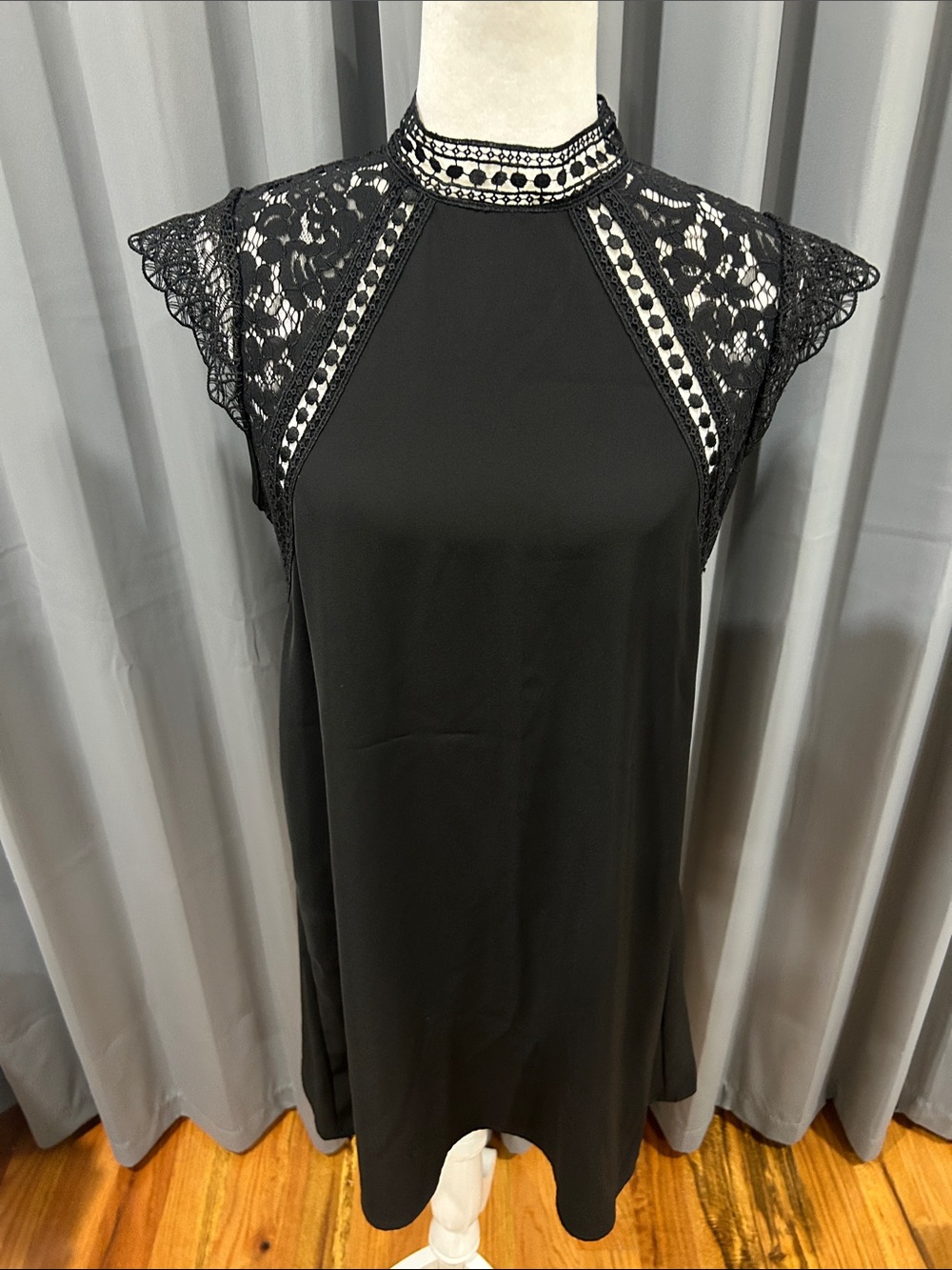 Zara Black Lace-Trim High Neck Tunic